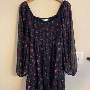 Altar'd State Black Dress with Pink and Red Floral Design